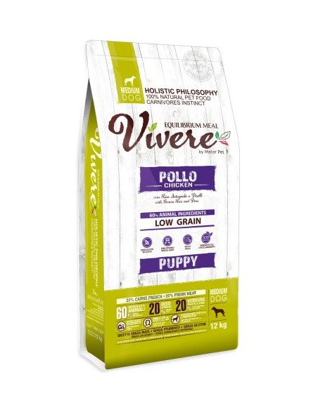 Vivere Low Grain Puppy Gluten Free Pollo Medium 12 kg