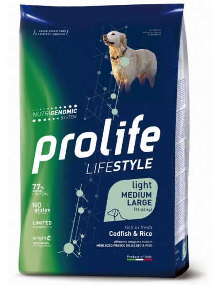 Prolife Lifestyle Cane Light Medium/Large Merluzzo e Riso 12 kg